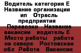 Водитель категория Е › Название организации ­ ип › Отрасль предприятия ­ Перевозки › Название вакансии ­ водитель Е › Место работы ­ работа на севере - Ростовская обл. Работа » Вакансии   . Ростовская обл.